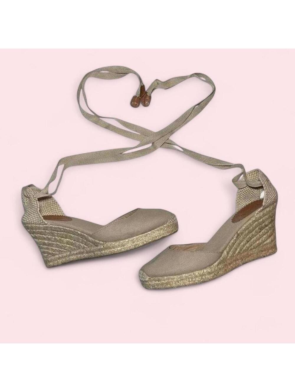 J Crew Cream Ballerina Tie Up Sandals Summer Beach Shoes Womens Size 8